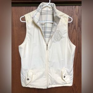 Lauren by Ralph Lauren Vintage Women's Insulated Vest Medium Cream Plaid Logo